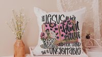 with Jesus in her heart leopard print throw pillows best sellers, Christian kitchen towels, religious Christmas gifts for godmother, coffee