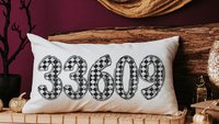 personalized black and white grunge harlequin pillow for dorm, custom zip code lumbar pillow home decor, girly gothic gifts for home, moving
