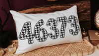 personalized black and white grunge harlequin pillow for dorm, custom zip code lumbar pillow home decor, girly gothic gifts for home, moving