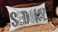 spooky cute Halloween lumbar pillow cover 12x20, Halloween coquette throw pillow for bed, girly goth decor witchy gifts for girlfriend, boo