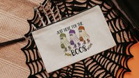 just here for the boos trick or treat bags for girls, funny Halloween tote bag for women, boo basket gifts for her, checkered ghost makeup