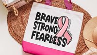 breast cancer awareness tote bag for women, brave strong fearless merch, breast cancer survivor gift, ring the bell end of chemo gift, save
