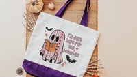 just here for the books librarian tote bag for women, bookish ghost trick or treat bags for girls, cute Halloween coquette makeup bags best