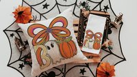 boo Halloween throw pillows for chair, boo basket gifts for her, cute ghost Halloween kitchen towels, spooky season gifts, fall host gift