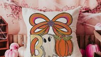boo Halloween throw pillows for chair, boo basket gifts for her, cute ghost Halloween kitchen towels, spooky season gifts, fall host gift