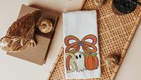 boo Halloween throw pillows for chair, boo basket gifts for her, cute ghost Halloween kitchen towels, spooky season gifts, fall host gift