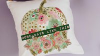 watercolor floral pumpkin throw pillows for day bed, days like this sentimental gifts for best friend, gold polka dot pumpkin accent pillows