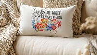 where the wildflowers grow lumbar throw pillows for couch red poppy decorative pillows for girls, cute housewarming gifts for daughter, blue