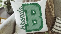 personalized maroon seersucker pillow with name, tween girl gifts, initial throw pillow for teenage girls, Christmas gifts for college girls