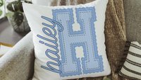 personalized maroon seersucker pillow with name, tween girl gifts, initial throw pillow for teenage girls, Christmas gifts for college girls