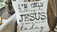 I'm only talking to Jesus today Christian throw pillow for chair, cute Mothers day gift for dog and cat lovers, funny pet throw pillow 18x18