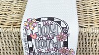 the joy of the Lord is your strength kitchen towels for bridal shower, Christian kitchen finds, faith gifts for her, floral kitchen decor