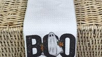 whimsical Halloween kitchen towel fall hand towels for bathroom, boo Halloween decorations for home, floral ghost kitchen decor, spooky cute