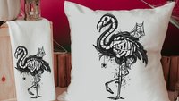 flamingo skeleton throw pillows for living room, spooky cute Halloween decor for gifts, boo basket stuffers for girlfriend, beach goth gifts
