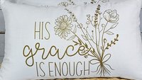 his grace is enough floral lumbar pillow cover 12x20, Christian Christmas gifts for her, 2 Corinthians 12 9 scripture throw pillow for couch