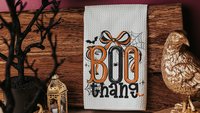 boo thang funny Halloween throw pillows for chair, boo basket stuffers for adults, Halloween coquette kitchen towels, spooky season gifts