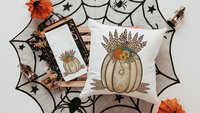 wheat pumpkin decorative pillows for couch, sunflower pumpkin kitchen towels, harvest decor, Thanksgiving hosting gift, pumpkin season gifts