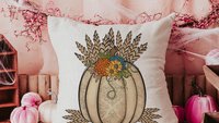 wheat pumpkin decorative pillows for couch, sunflower pumpkin kitchen towels, harvest decor, Thanksgiving hosting gift, pumpkin season gifts