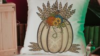 wheat pumpkin decorative pillows for couch, sunflower pumpkin kitchen towels, harvest decor, Thanksgiving hosting gift, pumpkin season gifts