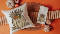 wheat pumpkin decorative pillows for couch, sunflower pumpkin kitchen towels, harvest decor, Thanksgiving hosting gift, pumpkin season gifts