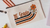 personalized yellow and white daisy flower pencil pouch for teacher, yellow school spirit school supplies, cute teacher makeup bag best