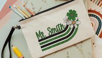 personalized yellow and white daisy flower pencil pouch for teacher, yellow school spirit school supplies, cute teacher makeup bag best