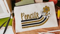 personalized yellow and white daisy flower pencil pouch for teacher, yellow school spirit school supplies, cute teacher makeup bag best