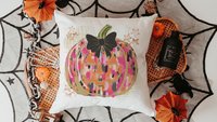 hot pink Halloween pumpkin throw pillows for couch, trendy pumpkin season jack o lantern coquette pillow cover 18 x 18, boo basket stuffers