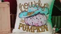 howdy pumpkin throw pillows for living room, fall cowgirl pumpkin pillow cover 18 x 18, pink pumpkin decor, fall host gift, western pumpkin