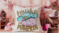 howdy pumpkin throw pillows for living room, fall cowgirl pumpkin pillow cover 18 x 18, pink pumpkin decor, fall host gift, western pumpkin