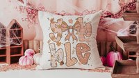 gobble Thanksgiving coquette throw pillows for couch, Thanksgiving hosting gift, fall floral pumpkin pillow autumn housewarming gift for