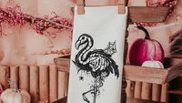 flamingo skeleton hand towels for bathroom, spooky cute Halloween kitchen towels home essentials, boo basket stuffers for girlfriend, beach