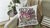 with Jesus in her heart leopard print throw pillows best sellers, Christian kitchen towels, religious Christmas gifts for godmother, coffee