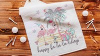 fa la la la mingo funny golf towel Christmas gifts for golfers, flamingo golf girls trip gifts for adult women, cute golf stocking stuffers