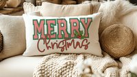 seersucker Christmas lumbar pillows for chair, secret Santa gifts for work, trendy decorative throw pillows for couch, preppy Christmas