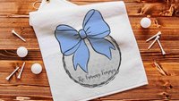 personalized golf towel with grommet, blue coquette bow golf bag towel for women, cute golf gifts for her, lady golfer gifts, ball towel