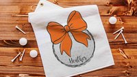 personalized orange school spirit golf towels for golf bags, cute golf Christmas gifts for golfers, golf gifts for high school seniors, best