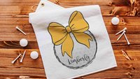 personalized yellow school spirit golf coquette golf towel with name, golf Christmas gifts for golfers, high school girls golf team gifts