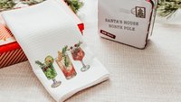 Christmas cocktail kitchen towels for Christmas bar accessories for home bar, holiday hosting decor home decor gift for couple, Xmas hand