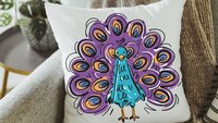 purple peacock decorative accent pillows for dorm room, cute peacock gifts, turquoise peacock kitchen towels for friends, teal peacock decor