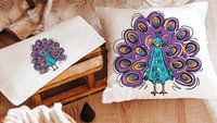 purple peacock decorative accent pillows for dorm room, cute peacock gifts, turquoise peacock kitchen towels for friends, teal peacock decor