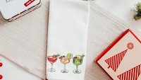 Christmas cocktail kitchen towels for Christmas bar accessories for home bar, holiday hosting decor home decor gift for couple, Xmas hand