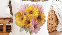 yellow daisy throw pillow for bed light pink daisy bathroom accessories, daisy gifts for women, floral kitchen towel for Mom, birth flower