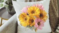 yellow daisy throw pillow for bed light pink daisy bathroom accessories, daisy gifts for women, floral kitchen towel for Mom, birth flower