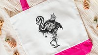 Halloween flamingo skeleton trick or treat bag for girls, spooky cute Halloween tote bag for women, boo basket stuffers for girlfriend, goth
