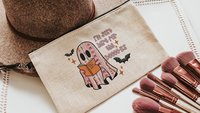 just here for the books librarian tote bag for women, bookish ghost trick or treat bags for girls, cute Halloween coquette makeup bags best