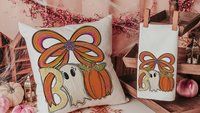 boo Halloween throw pillows for chair, boo basket gifts for her, cute ghost Halloween kitchen towels, spooky season gifts, fall host gift