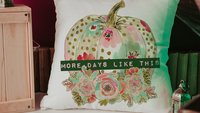 watercolor floral pumpkin throw pillows for day bed, days like this sentimental gifts for best friend, gold polka dot pumpkin accent pillows