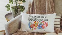 where the wildflowers grow lumbar throw pillows for couch red poppy decorative pillows for girls, cute housewarming gifts for daughter, blue