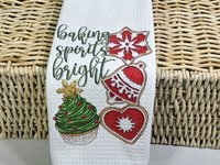 baking spirits bright Christmas kitchen towels, baking gifts for women, Christmas cookie baking crew kitchen hand towels, yankee swap gifts